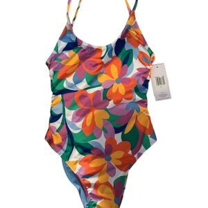 Hurley Floral One-Piece Swimsuit Side Lace-Up Size S